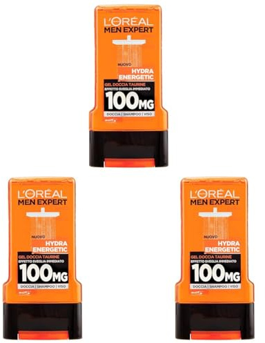L'ORÉAL Paris Men Expert Hydra Energetic Gel Douche Homme, Taurina Effet Réveil immédiat, 300 ml (Lot de 3)