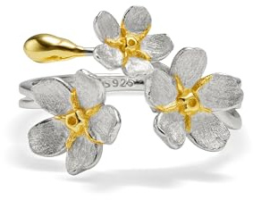 PERIMADE Anello regolabile da donna, con fiore di ciliegio, in argento Sterling 925 placcato oro 18 carati, anello impilabile con fiore di Sakura, per compleanno, anniversario, festa, celebrazione