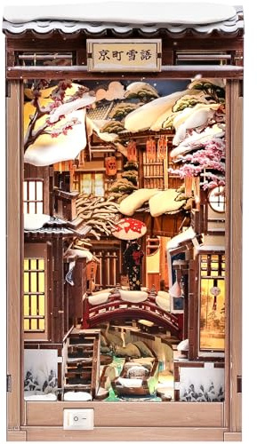 Fsolis Book Nook Kit –Kyoto Snow Whisper Booknook, Japanischer Puppenhaus-Szene, 3D Puzzle Set, Bücherregal-Dekor, Geschenk für Erwachsene