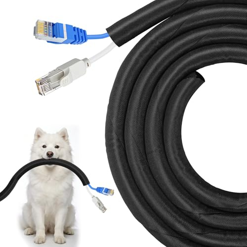 Cable Protector Animal Proof 10Ft×10mm Black, Fit 2-3Cables | Cord Protector Thickened Material Flexible Cable Tidy Sleeve Wire Covers Ideal for Home, Office & Garden, Fits USB/Power