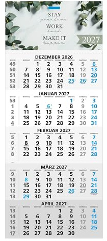 Monatskalender 2027 / 5-Monatskalender / Bürokalender / Wandkalender