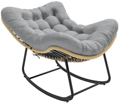 Outsunny Fauteuil à Bascule de Jardin Intérieur Extérieur 110x87x70 cm Gris
