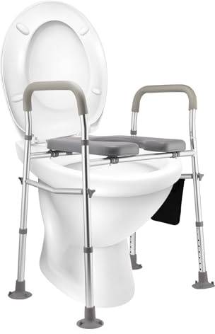 Raised Toilet Seat with Handles, Adjustable Toilet Riser 68-82cm 8 Heights, Toilet Seat Riser for Elderly Seniors, Disability Aids for Hip Replacement, Toilet Frame Fits Any Toilet 200kg