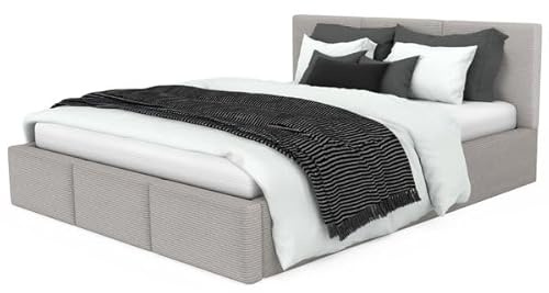 Muralo - Polsterbett 140x200 cm mit Bettkasten und gestepptem Kopfteil - Doppelbett - Ohne Matratze - Jugendbett - Stilvolles Schlafzimmer-Bett - Grau