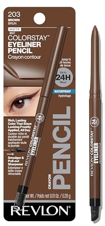 Revlon ColorStay Pencil Waterproof Eyeliner, Smudge-Proof, Eye Makeup with Built-In Sharpener, 203 Brown, 0.01 oz