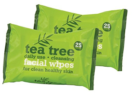 Xpel 40160 Tea Tree Daily Use Cleansing Facial Face Make Up Wipes, Pack of 50