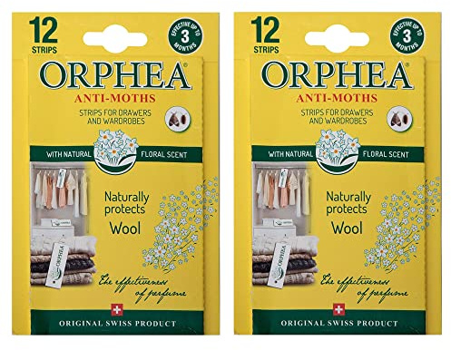 Orphea Anti Moth Strips - Floral Scent (2 packs, 24 Strips) | Moth Repellent for Wardrobes, Drawers, Shelves - Wardrobe Fresheners for Wool - Moth Paper Strips for Clothes Storage