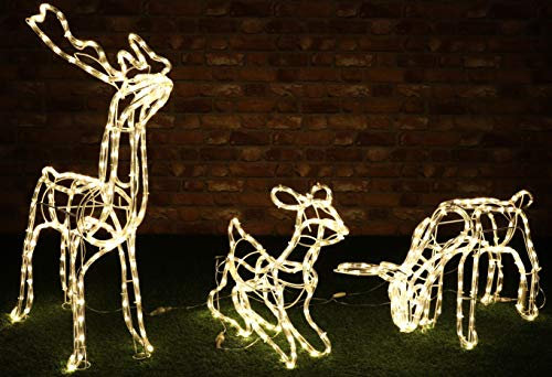 Christmas Concepts® Large Rope Light Reindeer Family - Stag, Doe, Baby - with Warm White LED Lights - Indoor/Outdoor Use