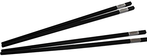sushi goods Lot de 4 paires de baguettes en métal noir avec ornements argentés