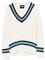 Gunn & Moore GM | Cricket Sweater Jumper Pullover | Classic Heavy Cable Knit | Long Sleeve | Cream with Navy Blue & Sky Blue Trimmed Collar | Large to fit chest 42