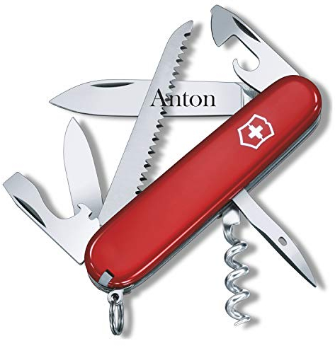 Victorinox Couteau de Poche Camper avec Demande Gravure sur Lame I Cadeau pour Hommes Femmes I pour Anniversaire I Suisse Personnalisé avec 13 Fonctions 1.3613