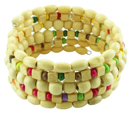 CHICNET Holzarmreif Natur bunt Armreif Holzarmband Armband Holz Spirale auf Draht Damen Holzperlen