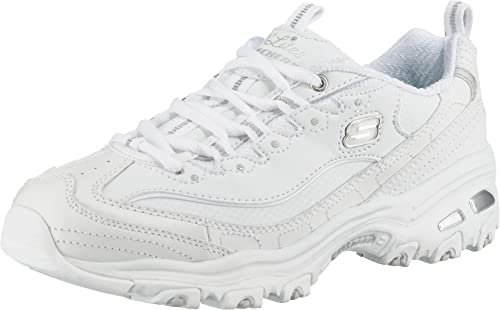 Skechers Women's D'lites - Fresh Start Trainers, White White Leather Mesh Silver Trim Yellow Wsl, 2.5 UK