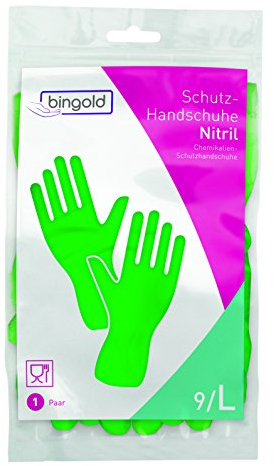 BINGOLD 504512 Guanti in Nitrile, Riutilizzabili, 1 Paio, Taglia L, Verde