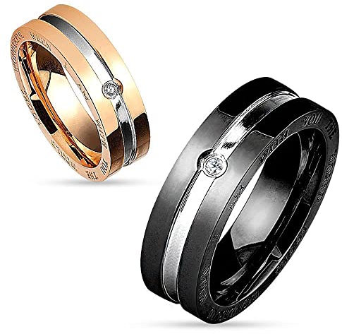 Bungsa 52 (16.6) Couple Ringe Paarringe zweifarbig für Damen & Herren silber-schwarz & silber-rosegold Edelstahl 49 bis 67 graviert Gravur (Ring Fingerring Partnerringe Verlobungsringe Trauringe)