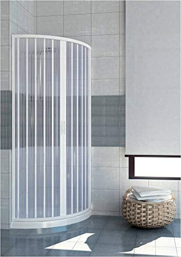Box Doccia semi-circular estensibile in PVC apertura centrale due fogli, 75 x 75 cm, H 185 cm, Bianco