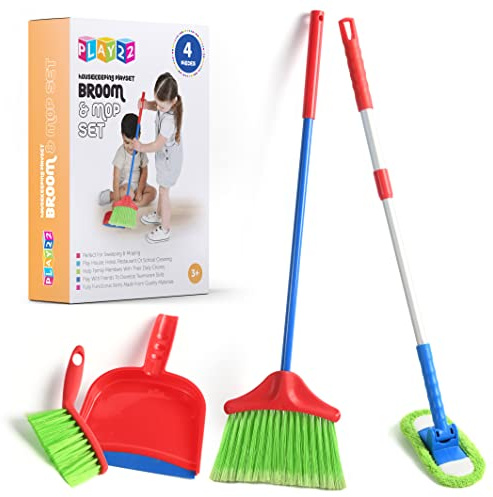 Play22 Kids Cleaning Set 4 Piece - Toy Cleaning Set Includes Broom, Mop, Brush, Dust Pan - Toy Kitchen Toddler Set is A Great Toy Gift for Boys & Girls