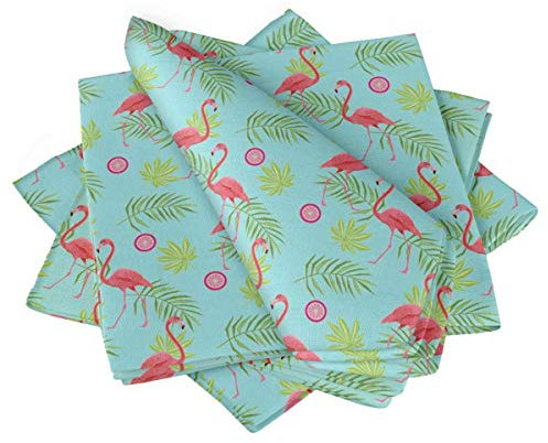 S4Sassy Vert Feuilles Tropicales et Flamants Roses Oiseau Ensemble de Serviettes de Table imprimées réutilisables 18 x 18(Paquet de 6)