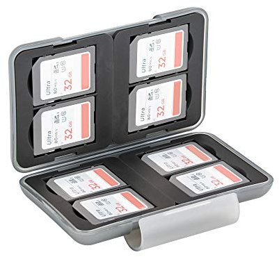 PROfezzion Multi Memory Card Case Speicherkarten Schutzbox für 8 x SD SDHC SDXC Karten - Wasserdicht und Stoßfest Box Safe Tasche (Hellgrau)