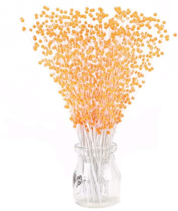 100 Stiele Nachahmung Perlen Stäbe Perlenschnur für Handwerk Spray Perlen Draht Stiele DIY Zubehör Weihnachten Girlande Hochzeit Brautblume Blumenstrauß Party Tischdekoration (Orange)