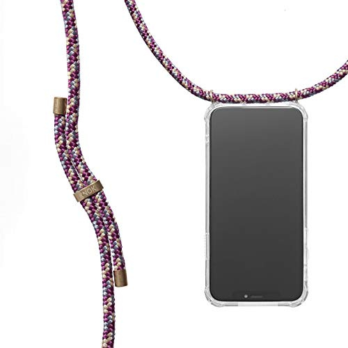 KNOK Premium Handykette für Apple iPhone 11 Pro Max, Bordeaux, transparent | Silikonhülle mit fest verbundener Kordel zum Umhängen, stoßfest, ideal für Festival, Konzert oder Alltag, robust