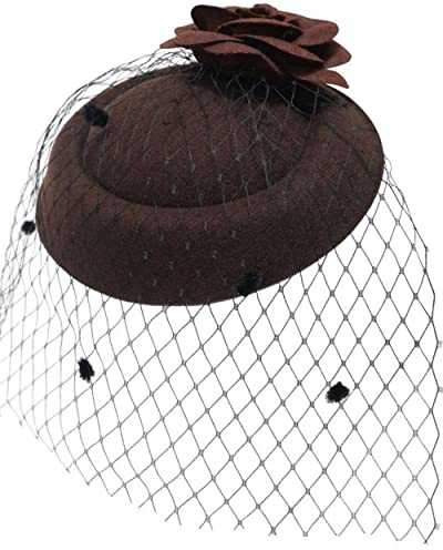 Ro Rox Chapeau Ruby de Rose Filet Vintage Retro 1940 1950 Fascinator Party Mariage - Marron