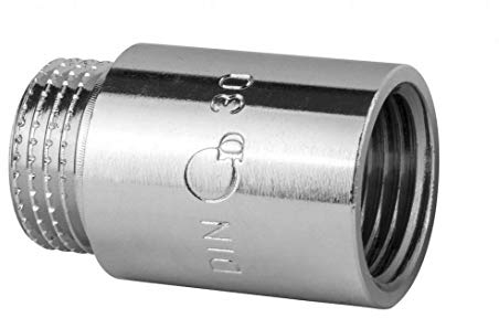 Chrom Fitting aus Messing Hahnverlängerung IG-AG 1/2 Zoll x 30 mm - Gewindefittings Korrosionsbeständig - Messingverschraubungen für Wasserinstallationen