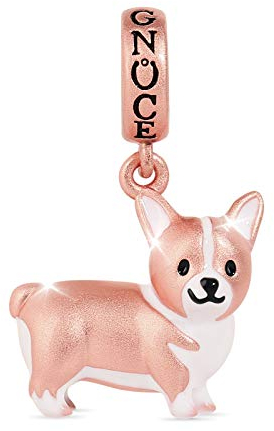 GNOCE Corgi Anhänger Charm Sterling Silber Matt 18 Karat Roségold plattiert Tier Hund Beads Charm Fit Armband/Halskette Weihnachts Geschenk für Frauen Mädchen Tochter