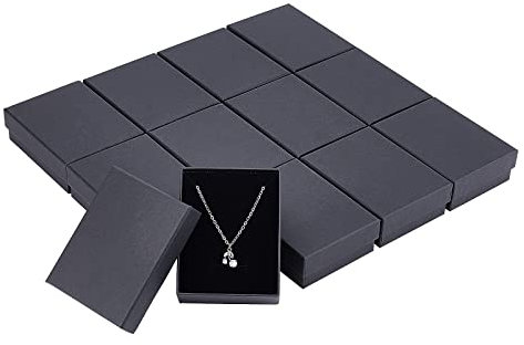 FASHEWELRY Schmuckkästchen für Schmuck, Armband, Geschenkbox, 9 x 7 cm, Schwarz, 12 Stück