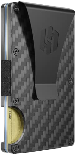 Hayvenhurst Carteras de Metal Delgadas Minimalistas con Bolsillo Frontal con Bloqueo RFID para Hombres con Clip para Dinero, Fibra de Carbono, S, Minimalista