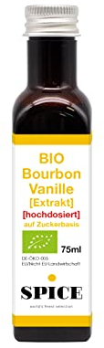 SPICE BIO Bourbon Vanille Extrakt, 75 ml natürliches HOCHDOSIERTES Vanilleextrakt flüssig aus BIO Vanille, hochwertige Essenz aus Madagaskar Vanilleschoten, ideal zum Backen & Verfeinern, OHNE Alkohol