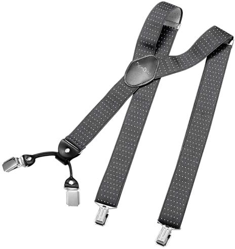 DonDon Hosenträger Herren extra stark gepunktet grau weiß 3,5 cm Hosenträger Herren breit in Y-Form lang - Starke Clips passend für Anzug Jeans Chinos Vintage Rockabilly Suspenders
