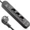 deleyCON 3,0m Multiprise 3 Compartiments avec USB 3X Prises de Contact de Protection 2X Prise de Chargement USB-A par ex. Téléphone Portable et Tablette Protection de Survoltage Bouton on/Off Noir
