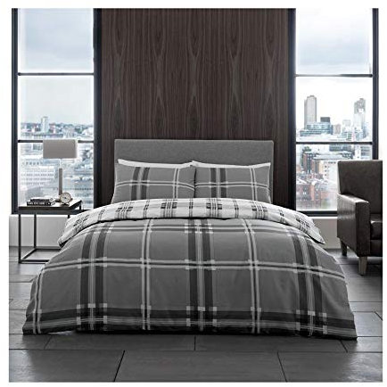 GC GAVENO CAVAILIA Parure de lit réversible en Polycoton avec Housse de Couette Motif Carreaux Gris Double (200 x 200cm)