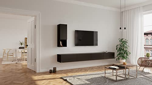 Wuun® Somero Lowboard Tv-Board Wohnwand SW1 (Board: Schwarz-Matt/Hochschrank: Schwarz-Matt, 200cm (100cm x 2))