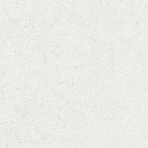 Papier peint blanc effet crépi | Tapisserie blanche cuisine et salle de bain | Papier peint intissé lavable pour salon et couloir