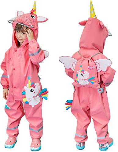 Fewlby Impermeabile Bambini, Tuta Pioggia Bambina Antipioggia con Cappuccio Poncho Impermeabile Ragazze Ragazzi Giacche da Pioggia con Cappello Trasparente per 2-4 Anni