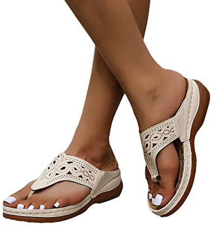 Sandales Femme Été Confortable Talon Confort Pantoufles Bohème Loisirs Pied Large Cuir Tongs Sandales Nu Pieds Pantoufles Élégante Vacances Compensées Bout Ouvert Mules Chaussures de Plage