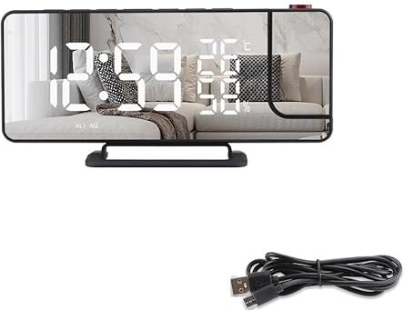 INF Réveil projecteur avec température, Réveil LED, Radio-réveil avec projecteur, Miroir / noir