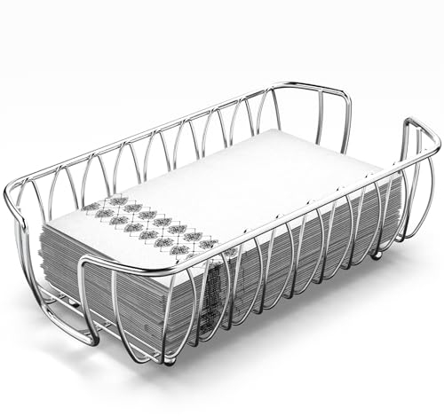 LEVIMETREE Silver Guest Towel Holder Tray for Bathroom – Napkin Organizer for Disposable Paper Towels, Hand Towel Rack for Countertop, Modern Holder for Guest Bathroom Essentials and Powder Room