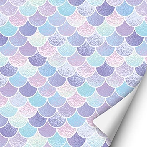 2 x 0,9 m Selbstklebende Folie - Meerjungfrau Schuppen (16,66 €/qm) Klebefolie Dekorfolie Möbelfolie Mädchen lila Mint rosa Kinderzimmer Dekoaufkleber für Glatte Oberflächen