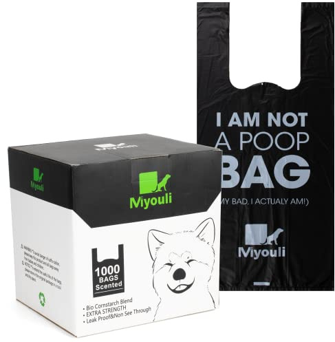 Miyouli 1000 Counts Extra Thick Biodegradable Dog Poo Bags with Handles | Value Pack,Hides Mess, Bio Cornstarch Blend, Leak-proof,Ocean Scented,Cat Poop Bags