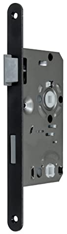 SN-TEC Standard Badezimmer Türschloss mit schwarzer Stulp, 55/78/8, Stulp: 20 x 235mm abgerundet schwarz DIN Links (BAD WC DIN LINKS)
