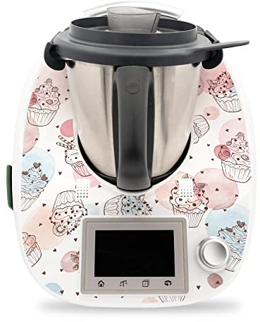 Deko Schutz Aufkleber kompatibel mit Küchenmaschine Thermomix TM5 Design Sticker Klebefolie Zubehör Küchengerät wasserfest selbstklebend RX041 (11 Cupcakes)