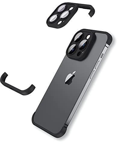 LEKEVO Frameless Fit for iPhone 13 Pro Max Bumper Case with Camera Lens Protector, Slim Soft TPU Shockproof Phone Cover No Back, Minimalist Yet Protective Shell (Black)
