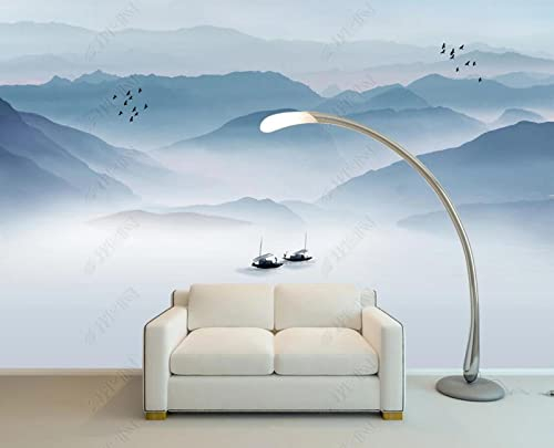 Fototapete 3D Effekt Berge Hellblau Tapeten 3D Effekt Vliestapete Wohnzimmer Schlafzimmer Wandbilder Wanddeko