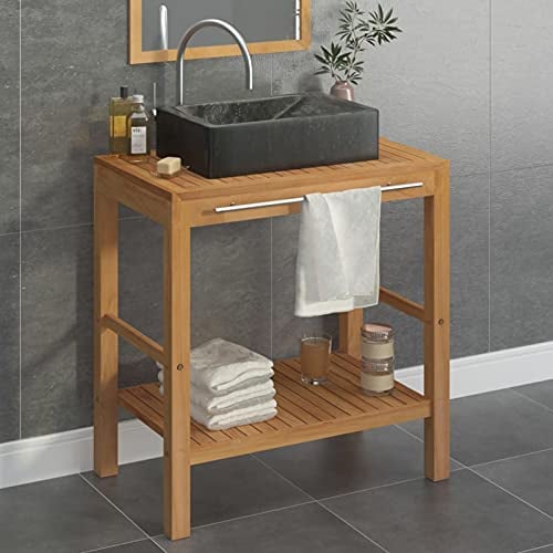 LAPOOH Waschtisch Massivholz Teak mit Waschbecken Marmor Schwarz, Waschbeckenunterschrank, Badezimmerschrank, Badezimmermöbel, Badschrank, Badezimmer Unterschrank, Badezimmer Möbel 3058159