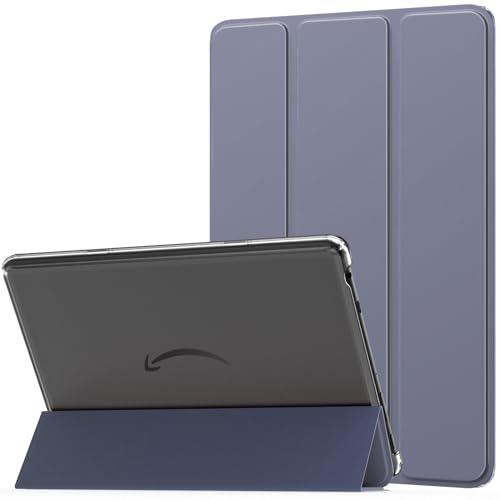 MoKo Hülle für Amazon Fire HD 10 Tablet (13. Gen, 2023 Modell) 10.1, PU Leder Dreifach Schutzhülle für Fire Tablet 10 2023 transparent gefrostet Rückseite, Auto Schlaf/Aufwach, Grauviolett