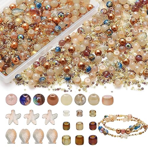 CeruleTree Perles en verre pour la fabrication de bracelets - Perles en cristal colorées pour la fabrication de bijoux - Perles d'espacement de 8 mm - Perles assorties océan, étoile de mer et perles
