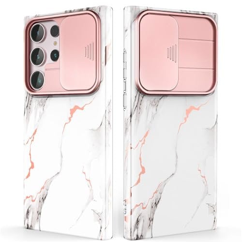 SHEDEER for Samsung S23 Ultra Case with Slide Camera Cover, Samsung Galaxy S23 Ultra Case Slim Fit Shockproof, Glossy Fade-Resistant Pattern Design Phone Cover (Marble)